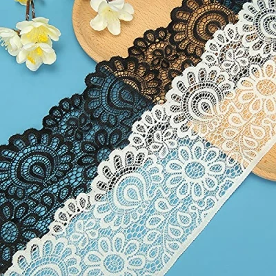 Abbildung von Yulakes 10 Yards Elastizität Spitzenborte Spitzenband Spitzenbordüre Zierband Spitze Blume Borte für Handwerk Dessous Hochzeitskleid Hochzeit Dekor 10cm Breite (Weiß)