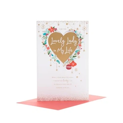 Abbildung von UK Greetings Weihnachtskarte für Sie/Partnerin Goldherz Design