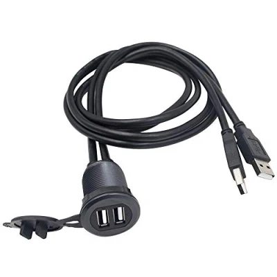 Abbildung von Duttek USB Panel Bündigungs Kabel, 2 x 2.0 Stecker auf Buchse, Verlängerungshalterung, Armaturenbrett Halterung, für Auto, Boot, Motorrad (rundes Doppel 2.0, 1 m)