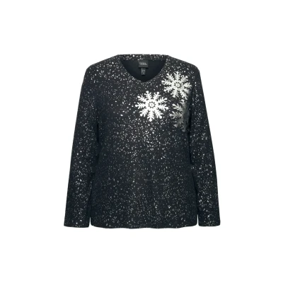 Abbildung von Ulla Popken Snowflake Graphic Sweatshirt, Damen, Größe: 42/44, Black