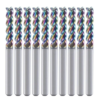 Abbildung von 1/8&quot; Hartmetall quadratische Endfräser für Aluminiumkupferanwendungen, 3 Flöte, Schneiddurchmesser, Schaft, DLC Beschichtung, CNC Fräserbits, Endfräserbits,10 Pack (3.175 x 3.175 15mm)