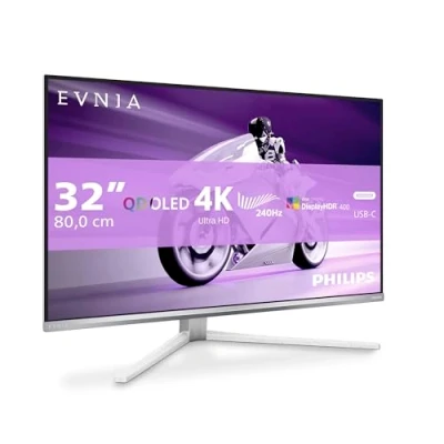 Abbildung von PHILIPS Evnia 32M2N8900 32 Zoll UHD OLED Gaming Monitor, 240 Hz, 0.03 ms, HDR400, FreeSync Prem. Pro, G Sync comp. (3840x2160, 2X HDMI 2.1, 1x DP 1.4, USB C (65W PD), Hub) Weiss