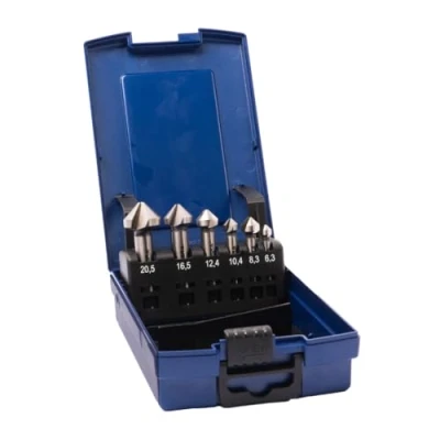 Abbildung von GSR PROFI HSS Kegelsenker Satz DIN 335 C, 90 Set für metrische Senkkopfschrauben, 6 teilig, Senkbohrer, Senker, Entgraten von Bohrlöchern, Metall Kassette