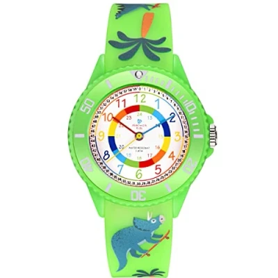 Abbildung von Alienwork Kids Dino T Rex Lernuhr Kinderuhr Jungen Mädchen Grün Silikon Armband Mehrfarbig Kinder Uhr Wasserdicht 5 ATM Zeit Lernen