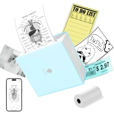 Abbildung von Phomemo M02 Taschendrucker Mini Drucker Tragbarer thermischer Fotodrucker mit wiederaufladbarem Akku und USB Kabel, kompatibel Android IOS, für Journal, Studie, Heimwerken, Grün