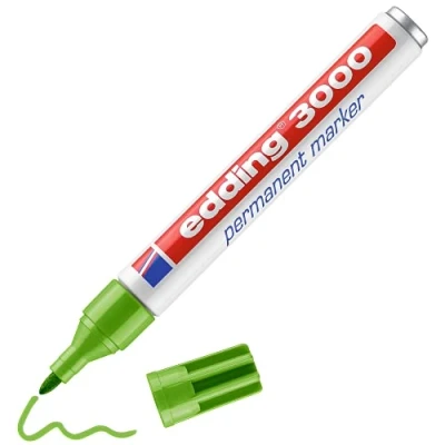 Abbildung von edding 3000 Permanentmarker hell grün 10 Stifte Rund Spitze 1,5 3 mm schnell trocknender Permanent Marker wasserfest, wischfest für Karton, Kunststoff, Holz, Metall Universalmarker