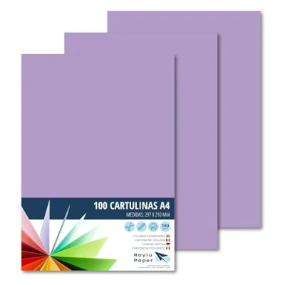Abbildung von RAYLU PAPER Tonpapier A4, 100 Stück Kartonpapier 180g/m², 210 x 297 mm, professionelle farbige Kartons für Büro, Kopierpapier, Buntes Papier zum Basteln (Violett)