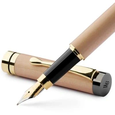 Abbildung von Wordsworth &amp; Black Füllfederhalter Set, luxuriöses Bambusholz, mittelgroße Schreibfeder, Geschenketui; inklusive 6 Tintenpatronen, Tintennachfüll Konverter, Tagebucheintrag Kalligrafie [Ahornholz]