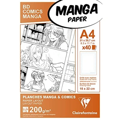 Abbildung von Clairefontaine 94045C Manga Etui BD/Comic (DIN A4, 21 x 29,7 cm, 40 Blatt, 200 g, geeignet für Filzmarker mit Alkohol, einfachem Raster) weiß