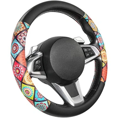 Abbildung von SEG Direct Mandala Lenkradbezug Auto Lenkradhülle Lenkrad Abdeckung aus Mikrofaser Leder für Frauen Mädchen, 37 39cm