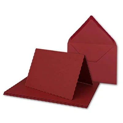 Abbildung von 25x Faltkarten Set DIN A6 mit C6 Brief Umschlägen wellig gestanzter Rand Dunkel Rot 10,5 x 14,8 cm Wellenschnitt Karten Sets FarbenFroh by GUSTAV NEUSER