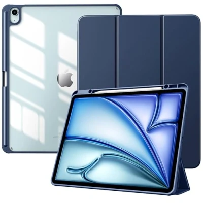 Abbildung von TiMOVO Hülle für New iPad air 13 Zoll (M2) 2024 Schutzhülle mit Stifthalter, Schlank Ständer Klarer Transparent Rückseite 2024, Auto Schlaf/Aufwach, Marineblau