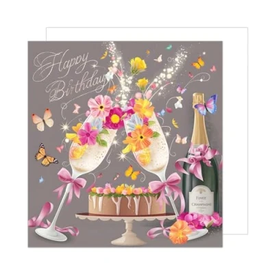Abbildung von Edition Seidel Premium quadratische Geburtstagskarte mit Umschlag. Glückwunschkarte Happy Birthday Billet Karte für Frau Freundin Sektgläser Schmetterlinge anstoßen (GQ287 SW024)