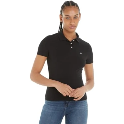 Abbildung von Tommy Jeans SLIM Essential Poloshirt, Damen, Größe: 42, Black