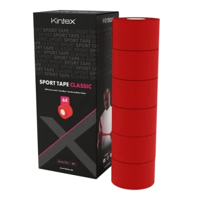 Abbildung von Kintex 6 Rollen Sporttape, 3,8 cm x 10 m, unelastisch, starres Tape, zur Fixierung und Stabilisierung von Gelenken, Fingertape, Tapeverband, hautfreundlich, reißbar (Rot)