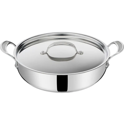 Abbildung von Jamie Oliver by Tefal Cook&#039;s Classics Servierpfanne mit Deckel 30 cm, Antihaft, Induktionstauglich, Backofenfest, Edelstahl, Genieteter Griff, E3069033