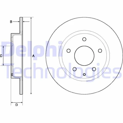Abbildung von DELPHI BG4707C Bremsscheibe 265 9 5 voll beschichtet unbehandelt ohne Radlager, ABS Sensorring MAZDA: 3 Saloon, Hatchback, CX