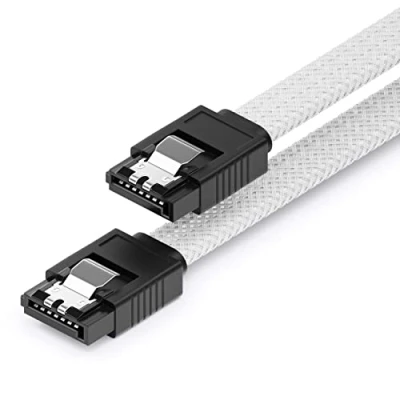 Abbildung von deleyCON 30cm SATA 3 Kabel Nylon 6 Gbit/s Datenkabel III Anschlusskabel Serial ATA Verbindungskabel für Mainboard &amp; Festplatte HDD SSD 2 S L Stecker Gerade Weiß