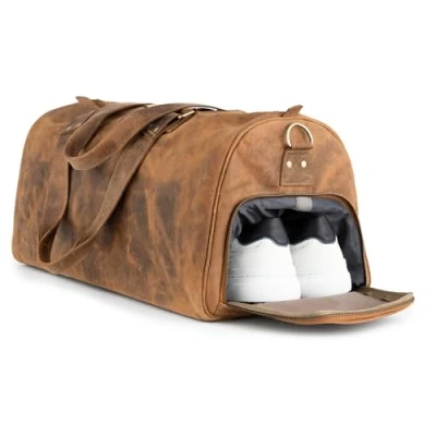 Abbildung von Berliner Bags Weekender Oslo mit Schuhfach aus Hunter Leder, Reisetasche für Damen und Herren Braun