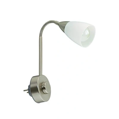 Abbildung von Briloner Leuchten Steckerlampe Flexarm, Steckerleuchte E14, Leselampe 25W, inkl. Drehdimmer, matt nickel weiß, Metall, 25 W