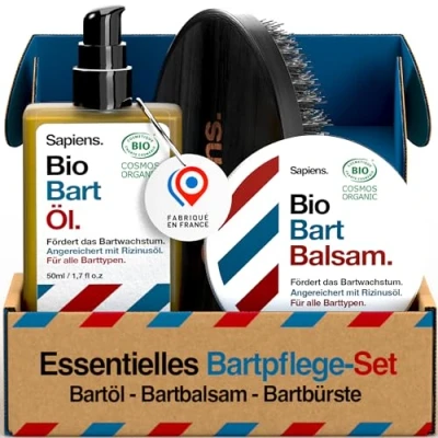 Abbildung von Sapiens Barbershop Bartpflege Set Männer Bart mit Bio Bartöl, Bartbalsam und Wildschweinborsten Bartbürste Für alle Barttypen