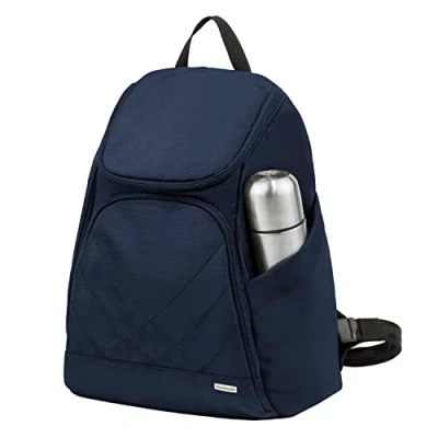 Abbildung von Travelon Klassischer Rucksack mit Diebstahlschutz, Mitternacht/Ausflug, einfarbig (Midnight//Getaway Solids), 9&quot; x 12.5&quot; 3.5&quot; Center Height:9.5&quot;, Diebstahlschutz