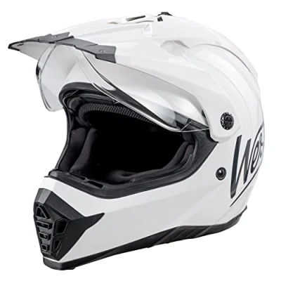 Abbildung von Westt Motocross Helm Fullface MTB Motorradhelm Integralhelm Crosshelm Motorrad Enduro Quad mit Doppelvisier Sonnenblende ECE Zertifiziert (Weiß glänzend, XL (61 62 cm))