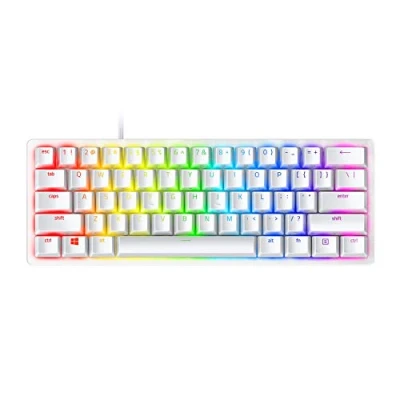 Abbildung von Razer Huntsman Mini (Purple Switch) Kompakte 60% Gaming Tastatur (Klickende Optische Switches, Doubleshot PBT Tastenkappen, Abnehmbares USB C Kabel) QWERTY US Layout Mercury Weiß