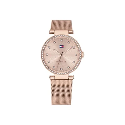 Abbildung von Tommy Hilfiger Analog Quarzuhr für Damen mit Roségoldfarbenes Edelstahl Mesh Gliederarmband 1782508