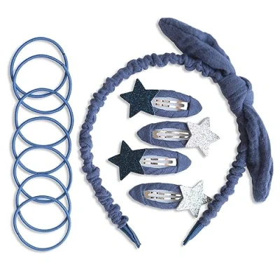 Abbildung von Papierdrachen Besonderes Haar Accessoires Set mit Haarreif, Glitzer Haarspangen, Haargummis kombiniert hochwertigem Musselin Stoff Dunkelblau für Mädchen und Damen