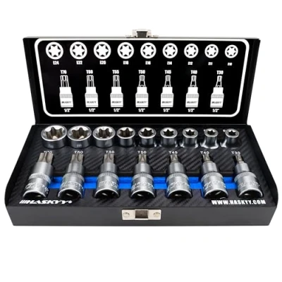 Abbildung von Haskyy Professional 16tlg. Schrauber Bit Set Torx I Nusssatz Stecknüsse T30 T70 55mm lang E10 E24 39mm