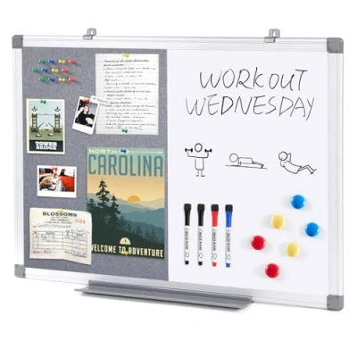 Abbildung von Swansea Whiteboard Magnettafel und Pinnwand Filz mit Aluminiumrahmen für Wohnung, Büro, Küche Schule, 60X45cm