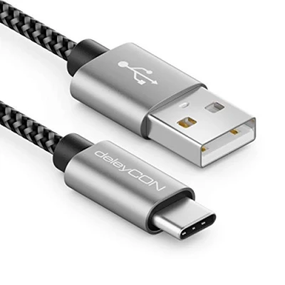Abbildung von deleyCON 2m Nylon USB C Kabel Ladekabel Datenkabel Typ Metallstecker Laden &amp; Synchronisieren von Handy Smartphone
