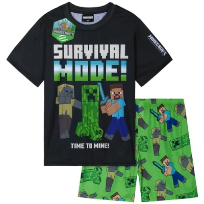 Abbildung von Get Trend Minecraft Schlafanzug Kinder Jungen Kurz Sommer Pyjama Set Atmungsaktiv Creeper Teenager Gamer Geschenke für Jungs (9 10 Jahre, Grün Minecraft)