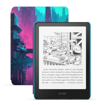 Abbildung von Der neue Amazon Kindle Paperwhite Kids (16 GB) Größeres, blendfreies 7 Zoll Display Mit lesen Kinder durchschnittlich mehr als 45 Minuten Cyber Skyline Design