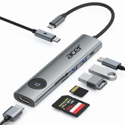 Abbildung von acer USB C Hub, 4K@60Hz Adapter auf HDMI mit PD 100W, 2X 3.0, Datenport, Kartenleser und Bildschirmsteuerung, 7 in 1 Docking Station für MacBook Pro/Air, Surface, iPhone 16 Pro