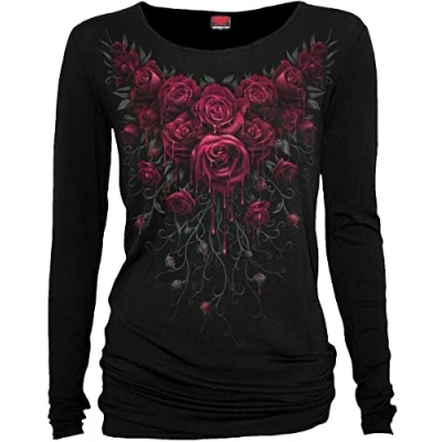 Abbildung von Spiral Direct Damen Blood Rose Baggy Top Black Langarmshirt, Schwarz, 34 (Herstellergröße: Small)