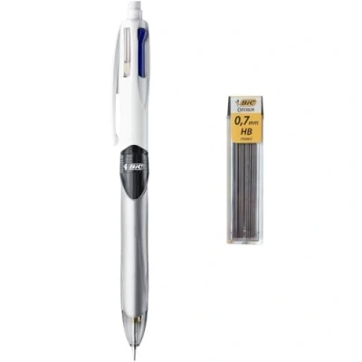 Abbildung von BIC 4 Farben Kugelschreiber Set Colours 3+1HB, mit Bleistift, 1er Pack, inkl. 12 Bleistiftminen, Ideal für das Büro, Home Office oder die Schule