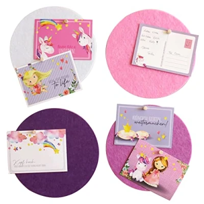 Abbildung von Papierdrachen 4 Pinnwand Tafeln mit 6 Postkarten Kinderzimmerdeko aus Filz zum Aufhängen Selbstklebende Wanddeko inkl. 12 Pins Motivationssprüche Eiinhorn Set 2