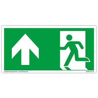 Abbildung von Schild Notausgang extra langnachleuchtend PVC selbstklebend 297x148mm gemäß ASR A1.3 DIN 7010 67510 Notausgangsschild Links aufwärts geradeaus Fluchtweg Rettungsweg Dreifke® 160