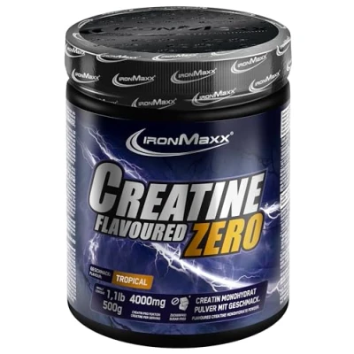 Abbildung von IronMaxx Creatine Powder Flavoured Zero Tropical, 500g Dose hochdosiert mit 4500mg Kreatin Monohydrat pro Portion vegan und zuckerfrei