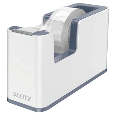 Abbildung von Leitz Klebeband Tischabroller, Fester Stand, Klebebandabroller inkl. Klebeband, Weiß/Grau, Duo Colour, WOW, 53641001