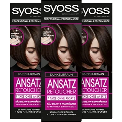 Abbildung von Syoss Ansatz Retoucher Dunkelbraun Stufe 1 (3 x 60 ml), semi permanente Ansatzfarbe für 7 Tage ohne Ansatz, Haarfarbe schnelle und einfache Ansatzbehandlung