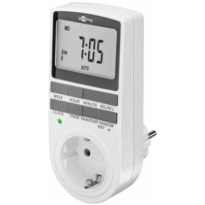 Abbildung von goobay Zeitschaltuhr digital mit 16 Programmen Steckdose Zufallsmodus zum Einbruchschutz Timer inkl. 100 Tage Back up Akku 3680W 230V (AC) 16A 64900