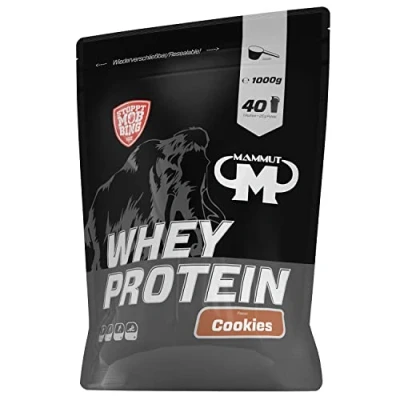 Abbildung von Mammut Nutrition Whey Protein Pulver Cookies 1kg 27g pro Portion Eiweißpulver mit hohem BCAA Anteil Perfekte Löslichkeit in Wasser &amp; Milch Ideale Zwischenmahlzeit