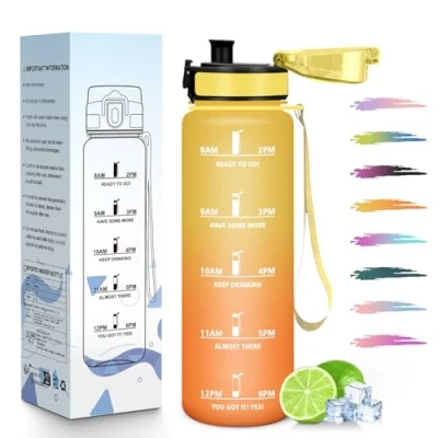Abbildung von HoneyHolly Trinkflasche 1L, Zeitmarkierung, Wasserflasche, Auslaufsicher, Sport, Wiederverwendbar, Water Bottle für Fitnessstudio, Radfahren, Büro, Outdoor, Wasserflasche Auslaufsicher