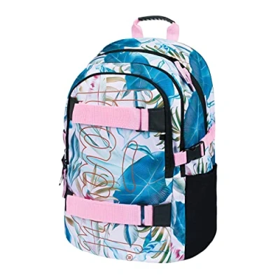 Abbildung von Baagl Schulrucksack für Mädchen Teenager Skateboard Rucksack Kinderrucksack mit Laptopfach und Brustgurt Schule (Skate Leafs)