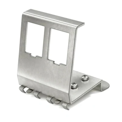 Abbildung von HB DIGITAL Hutschienenadapter für RJ45 Keystone Modul 2 Port Metallhalterung Edelstahl 1.5 mm zur Montage auf 35 DIN Hutschiene geeignet 14x16 Module