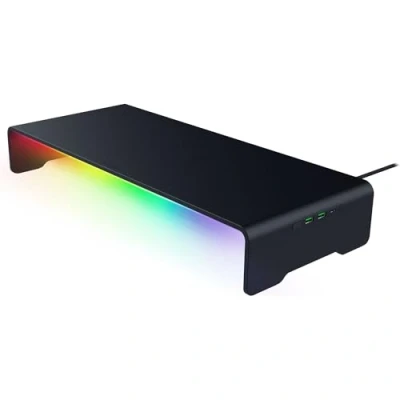 Abbildung von Razer Monitor Stand Chroma Aluminium Ständer mit 4 fach USB C Hub RGB (50cm x 21cm 7,85cm, Robuste Konstruktion, 20 kg Traglast, Ergonomische Höhe) Schwarz
