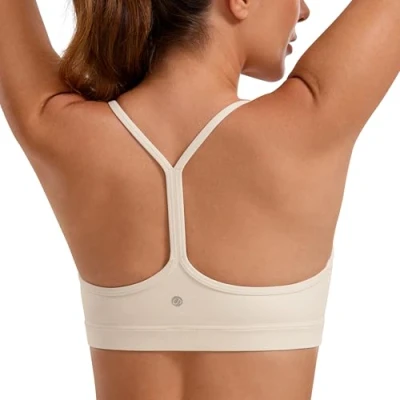 Abbildung von CRZ Yoga Damen Butterluxe Racerback Sport BH Gepolstert Ohne Bügel Y Rücken Sommer Atmungsaktiv Spaghetti Top Weiße Aprikose L